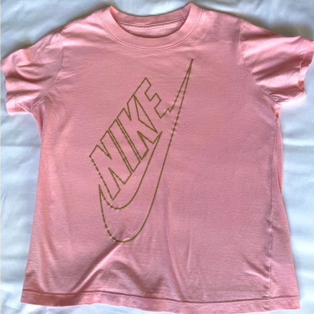 Nike Shirt Girls Large Pink Swoosh Logo Athletic Youth Kids Large - Picture 2 of 5